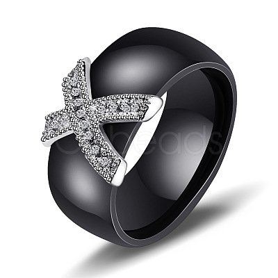 Cross Brass Micro Pave Clear Cubic Zirconia with Porcelain Finger Rings FS-WG0A171-14-1