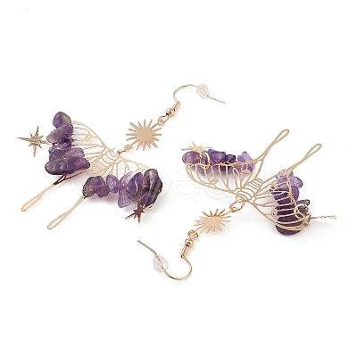 Natural Amethyst Chips Dangle Earrings EJEW-S214-01B-1