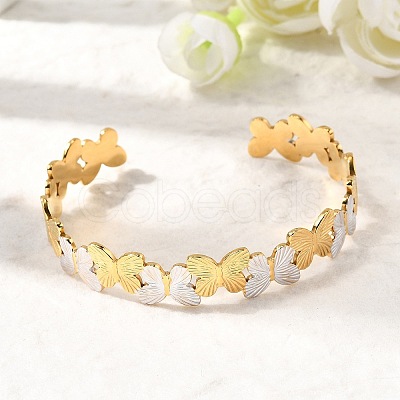 304 Stainless Steel Cuff Bangles for Women BJEW-F509-03A-G-1