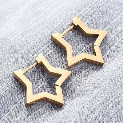 304 Stainless Steel Star Huggie Hoop Earrings STAS-H156-05G-1