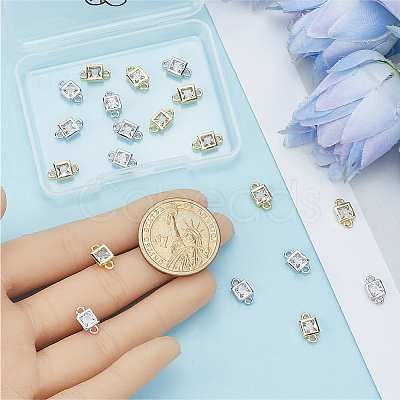 20Pcs 2 Colors Brass Pave Clear Cubic Zirconia Connector Charms KK-BBC0023-70-1