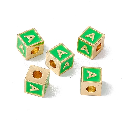 Rack Plating Brass Enamel Beads KK-B060-04G-02A-1