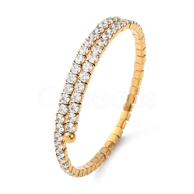 304 Stainless Steel Micro Pave Cubic Zirconia Open Cuff Bangles for Women BJEW-K293-04B-G-1