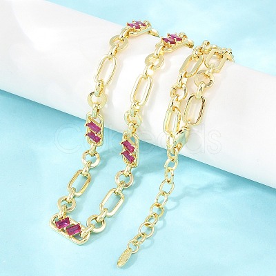 7MM Brass Pave Cubic Zirconia Figaro Chain Necklaces NJEW-D324-05G-04-1
