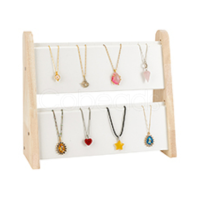 2-Layer Bamboo Slant Back Necklace Organizer Display Stands NDIS-WH0010-31-1