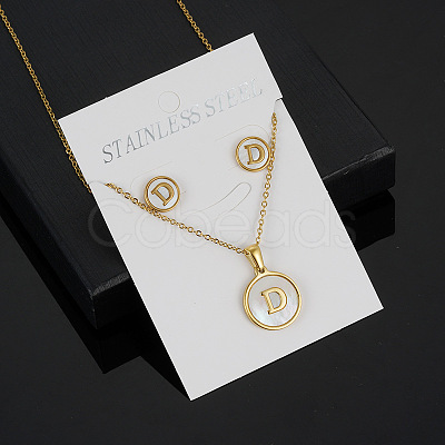 304 Stainless Steel with Natural Shell Pendant Necklaces & Stud Earrings Sets FS-WG5FD70-04-1