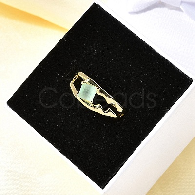 Square Brass Cat Eye Cuff Rings RJEW-G344-01G-1