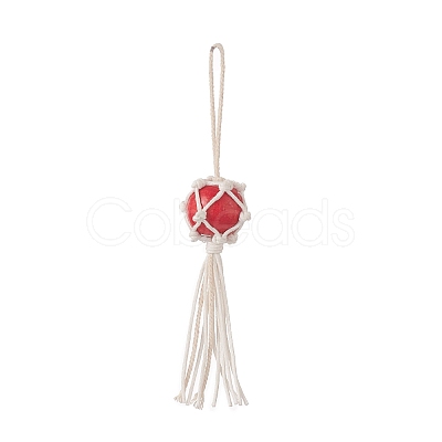 Natural Wood Bead Tassel Pendant Decoraiton HJEW-JM00953-1