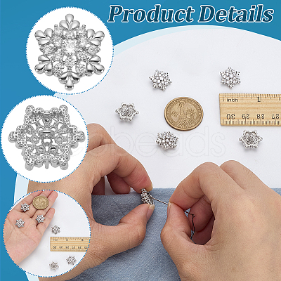 6Pcs 1-Hole Brass Pave Clear Cubic Zirconia Buttons BUTT-FG0001-54P-1