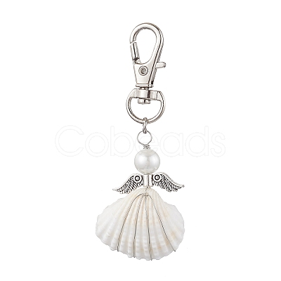 4Pcs 4 Styles Angel Alloy & Wire Wrapped Natural Shell Pendant Decorations HJEW-JM02017-1