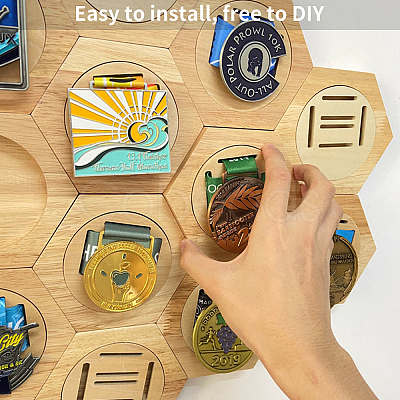 Wooden Self Adhesive Honeycomb Combination Medal Display Stand ODIS-WH0011-11-1