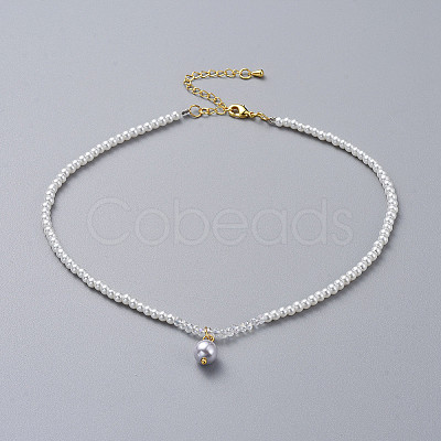 Glass Pearl Beads Pendants Necklaces NJEW-JN02564-1