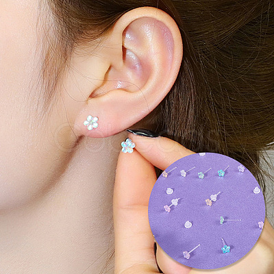 12 Pairs 6 Colors Resin Stud Earrings EJEW-SP0001-13-1