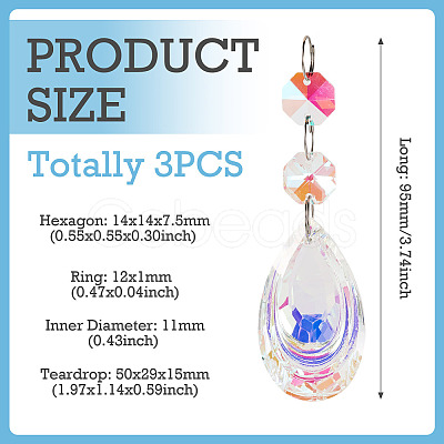 3Pcs Crystal Glass Hanging Sun Catcher AJEW-TADJ0001-08A-1