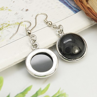 Fashion Natural Dyed & Heated Black Agate Earrings EJEW-E003-10-1