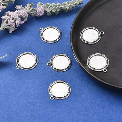 Tibetan Style Antique Silver Alloy Flat Round Pendant Cabochon Settings X-TIBEP-M022-34AS-1