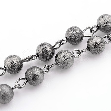Brass Textured Beads Handmade Chains AJEW-JB00139-01-1