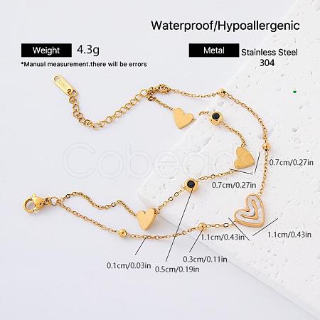 304 Stainless Steel Natural White Shell Link 2-Strand Bracelets for Women YA2054-1-1
