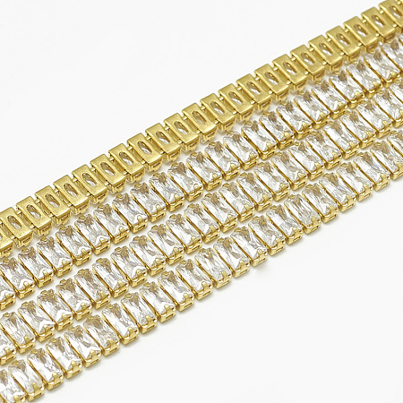 Brass Rectangle Cubic Zirconia Chains CHC-N014-06-A-FF-1