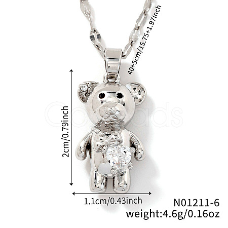 Brass Pave Cubic Zirconia Cute Bear Pendant Necklaces for Women ZL7523-6-1