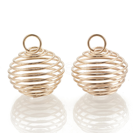 Hollow Lantern Iron Wire Bead Cage Pendants X-IFIN-N001-02KC-1