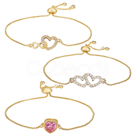 3Pcs 3 Styles Brass Slider Bracelet Sets BJEW-GA00001-1