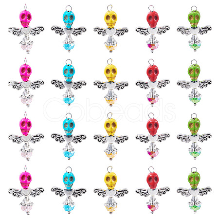 Skull Angel Synthetic Turquoise & Glass Pendants PALLOY-TAC0115-1