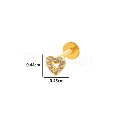 Heart 316L Surgical Stainless Steel Clear Cubic Zirconia 17 Gauge Internally Threaded Labrets WGBD99E-07-1