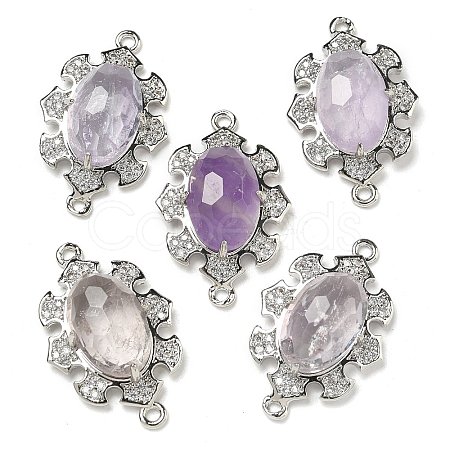 Natural Amethyst Faceted Oval Connector Charms G-G181-06P-04-1