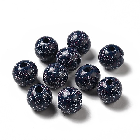 Independence Day Theme Printed Natural Wooden Beads WOOD-L020-B01-1