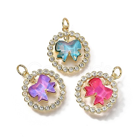 Brass Micro Pave Cubic Zirconia Pendants KK-Q043-07G-1