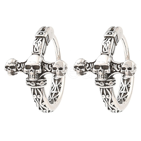 Skull Theme 316 Surgical Stainless Steel Hoop Earrings for Women Men EJEW-D096-04A-AS-1