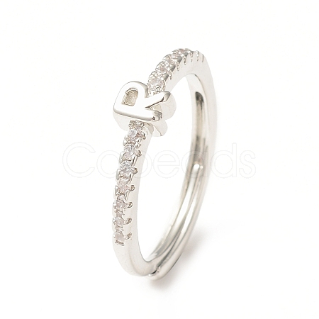 Clear Cubic Zirconia Initial Letter Adjustable Ring RJEW-C052-01P-R-1