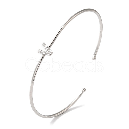 Rack Plating Brass Micro Pave Clear Cubic Zirconia Letter Open Cuff Bangles BJEW-A018-01P-V-1