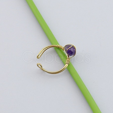 Brass & Natural Amethyst Finger Rings WG43BB6-01-1