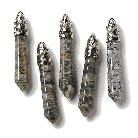 Natural Map Stone Pointed Big Pendants G-Z055-01P-22-1