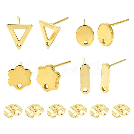 16Pcs 4 Styles 201 Stainless Steel Stud Earring Findings with Hole EJEW-FS0001-15-1