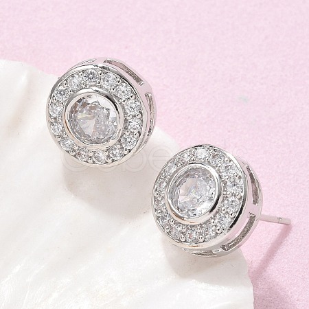 Brass Micro Pave Clear Cubic Zirconia Stud Earrings EJEW-Q015-10P-1