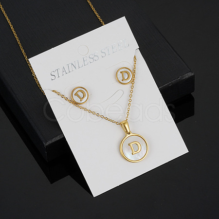 304 Stainless Steel with Natural Shell Pendant Necklaces & Stud Earrings Sets FS-WG5FD70-04-1