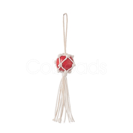 Natural Wood Bead Tassel Pendant Decoraiton HJEW-JM00953-1