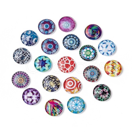 Mosaic Printed Glass Half Round/Dome Cabochons X-GGLA-N004-12mm-G-1