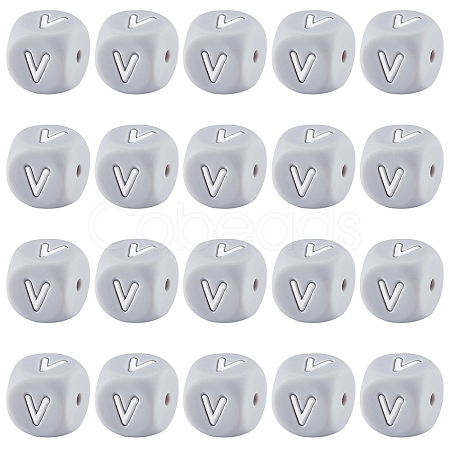 20Pcs Grey Cube Letter Silicone Beads 12x12x12mm Square Dice Alphabet Beads with 2mm Hole Spacer Loose Letter Beads for Bracelet Necklace Jewelry Making JX436V-1