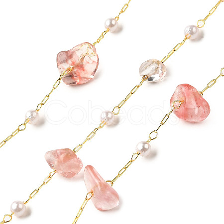 Handmade Cherry Quartz Glass Chip Beaded Chains CHC-F020-02G-03-1