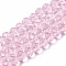 Glass Beads Strands, Faceted, Rondelle, Pink, 4x3mm, Hole: 0.4mm, about 113~115pcs/strand, 41~42cm