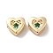 Real 18K Gold Plated Brass Beads, with Glass, Heart, Dark Green, 7x7.5x3.5mm, Hole: 1mm