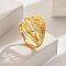 Fashionable European and American Style Wheat Lucky Cuff Ring, Brass Hollow Wedding Jewelry for Women, Real 18K Gold Plated