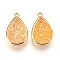 Resin Imitation Druzy Crystal Pendants, with Brass Findings, teardrop, Golden, Gold, 16.5x10.5x4~5mm, Hole: 1mm