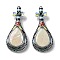 Alloy Brooches, with Natural White Shell and Enamel, Antique Silver, 66x27.5x13.5mm, Hole: 8.4x3.2mm