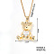 Cute Bear Heart Brass Crystal Rhinestone Pendant Necklaces for Women, Golden, 15.75 inch(400mm)