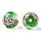 Luminous Handmade Gold Sand Lampwork Beads, Glow in the Dark, Round with Flower, Light Green, 10x9mm, Hole: 1.6mm